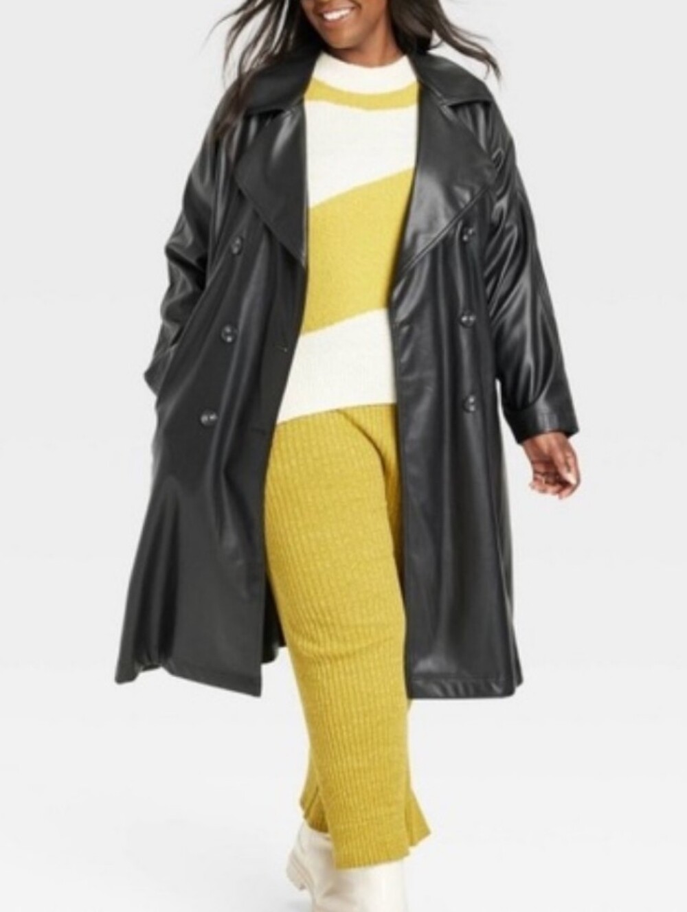 Ava & Viv Women's Plus Size Faux Leather Belted Trench Coat black size 2x